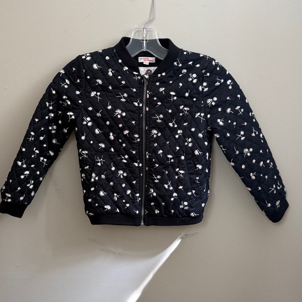 Black Floral Girls Quilted Jacket from Paris! Size 6
